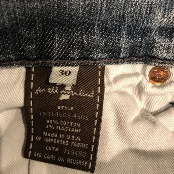 7 For All Mankind Jeans Blue Crop Dojo Size 28 #181 - Picture 6 of 7